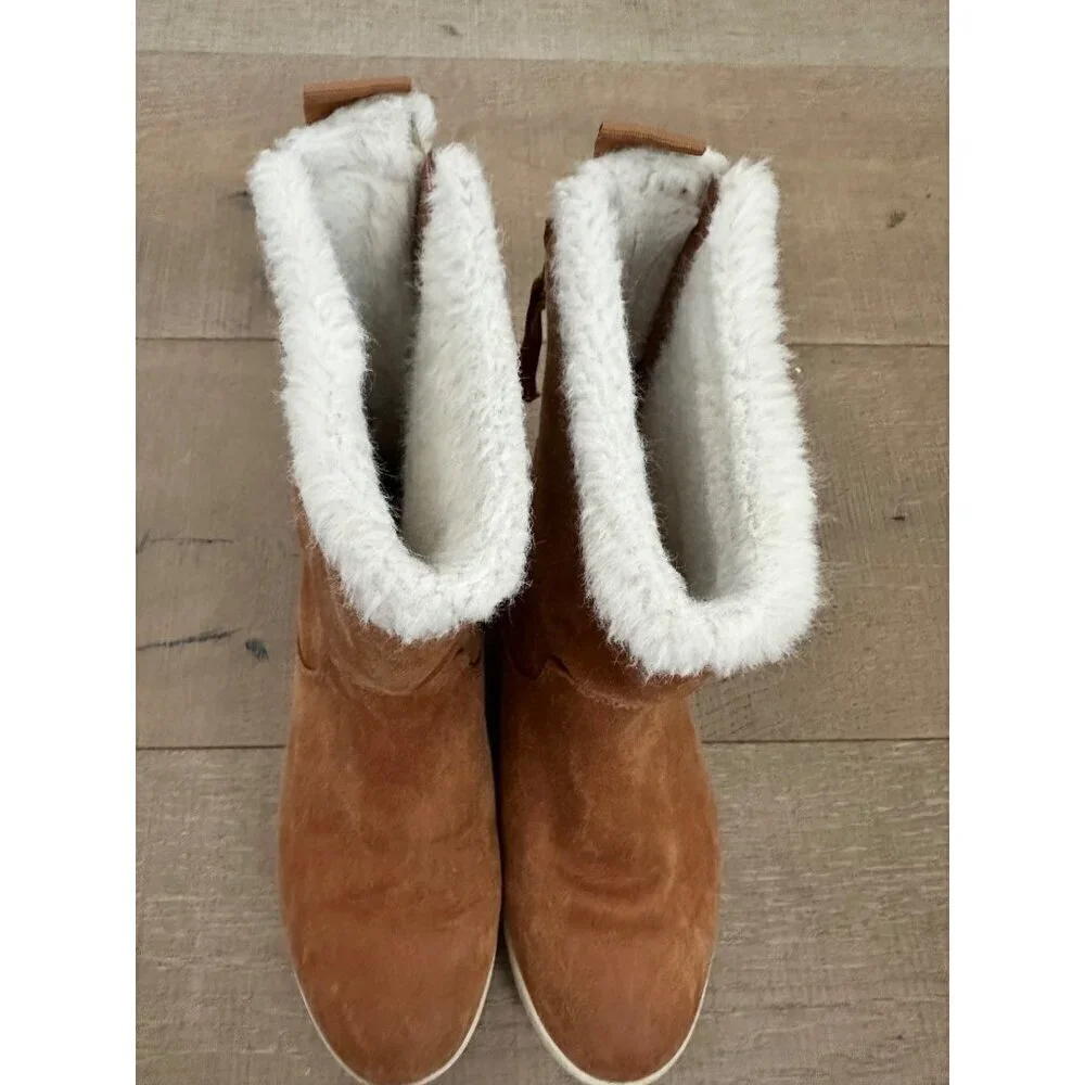 Toddler Brown Faux Leather Winter Boots W/ Fur Lining & Zip Closure Size 8